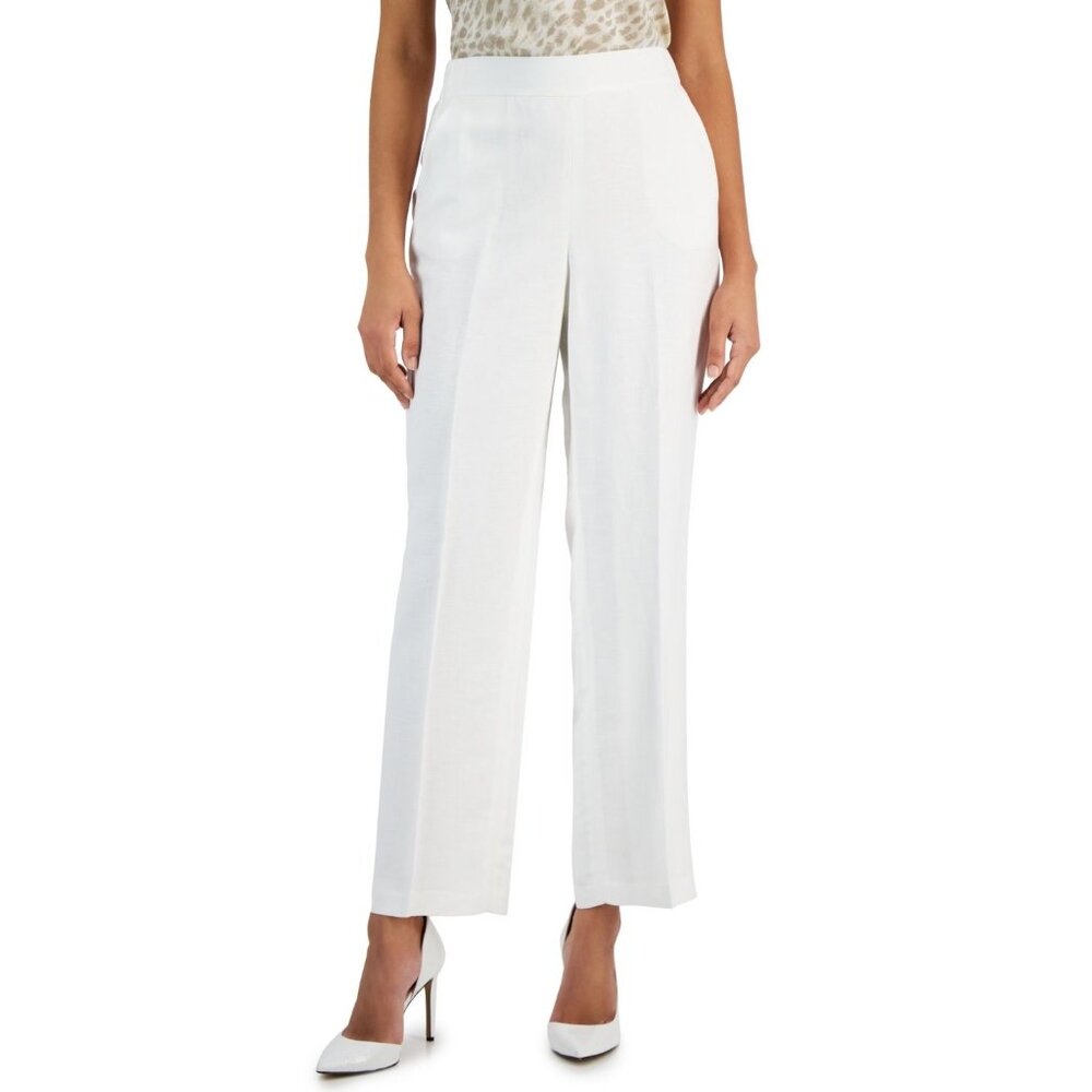 Kasper Womens Linen Blend Mid Rise Straight Leg Pants White Size XL Defected